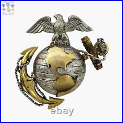 1/20 10k Gold Sterling Korean War Usmc Eagle Globe Anchor Officer Cap Insignia