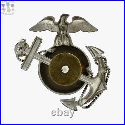 1/20 10k Gold Sterling Korean War Usmc Eagle Globe Anchor Officer Cap Insignia