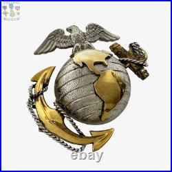 1/20 10k Gold Sterling Korean War Usmc Eagle Globe Anchor Officer Cap Insignia