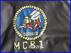 1945-50' Korean War WWII Vet Campus Jacket-Hand Painted Seabees MCB1-Can-Do BATT