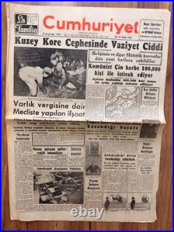 1950 Cumhuriyet Korean War Chinese Offensive Turkish Newspaper Rare 1950 Cumhuriyet Korean War Chinese Offensive Turkish Newspaper Rare