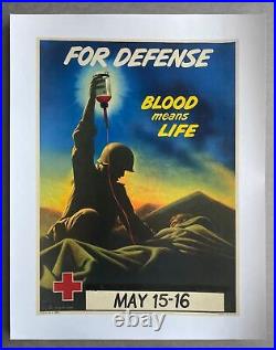 1950 For Defense Blood Means Life Poster Red Cross Korean War James Bingham RARE