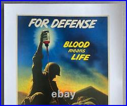 1950 For Defense Blood Means Life Poster Red Cross Korean War James Bingham RARE