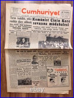 1950 Korean War Communist China Enters War Rare Turkish Newspaper Front Page
