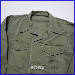 1950s USMC Korean War P53 HBT Shirt Herringbone Twill Military Marine Stencil