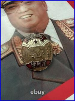 1950s Vintage North Korean Red Flag Badge DPRK Collectible Propaganda Pin