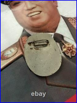 1950s Vintage North Korean Red Flag Badge DPRK Collectible Propaganda Pin