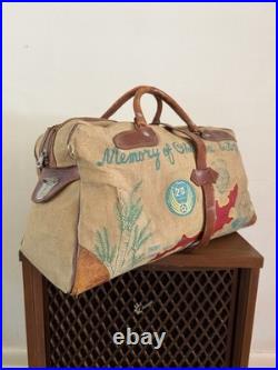1950s Vtg Korean War Hand Painted Okinawa & Korea UN Forces Souvenir Duffel Bag