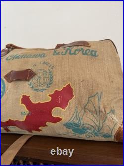 1950s Vtg Korean War Hand Painted Okinawa & Korea UN Forces Souvenir Duffel Bag