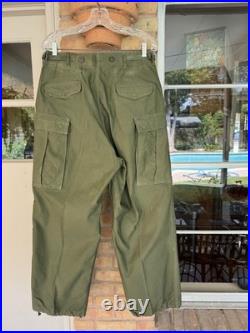 1950s Vtg US Army M-1951 Cargo Field Pants Regular Small W 31 L 30 Sateen OD 50s