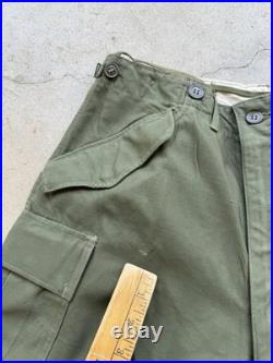 1950s Vtg US Army M-1951 Cargo Field Pants Regular Small W 31 L 30 Sateen OD 50s