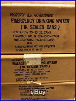 1952 Korean War Emergency Water Full Factory Sealed Box Of 25 (10oz) Cans