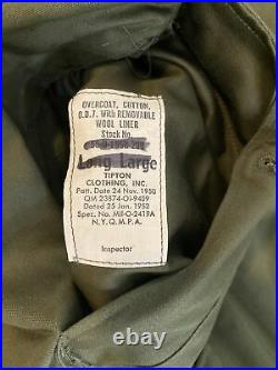 1952 Korean War OD-7 US Army Field Officers Combat Trench Coat WithLiner Med Large
