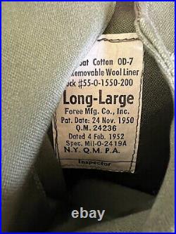 1952 Korean War US Army Cotton Trench Coat Size Large Long