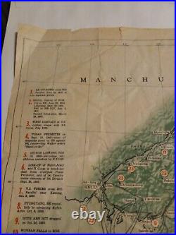 1952 Pacific Stars and Stripes Map of the Korean War Vintage Damaged as-is