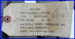 1952 US ARMY Korean War Surplus New Old Stock Never Used Wood & Canvas Cots