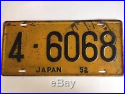 1952 US Forces Occupied Japan License Plate Korean War Era Army Occupation RARE