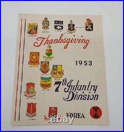 1953 Korean War Thanksgiving Card Menu With Christmas Carol War Poem 7th Infantry