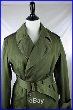 1953 Korean War US Army Overcoat Cotton OG 107 Wool Liner Sz Reg Small SP4 Patch