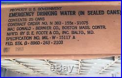 1953 Korean War US Govt Military Emergency Drinking Water Unopened Cans Case 25