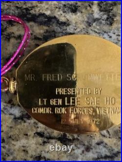 1972 Brass Gift Key Staff from Cdr of Korean Forces Vietnam to Fred Schonwetter