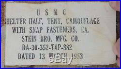 2 Korean War USMC Mitchell Reversible Camo Tent Shelter Halves W Stakes Marine