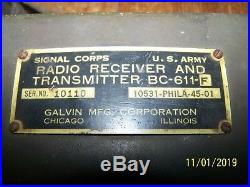 2 WWII/Korean War Signal Corps US Army BC-611-F Radio Transmitter Receivers