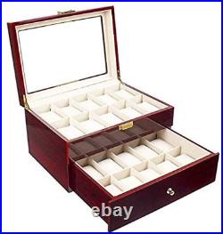 20 Slot Wooden Watch Box Clear Glass Top Wood Watches Display Collection Boxes