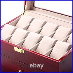 20 Slot Wooden Watch Box Clear Glass Top Wood Watches Display Collection Boxes