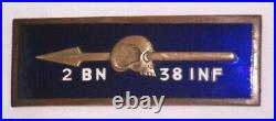2nd Btn 38th Infantry Regiment Enameled Badge -Korean War- Blue Enamel Pin Back