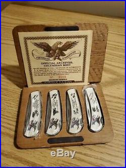 4 Collectible pocket knives WORLD WAR II, Desert storm, Korean war, Vietnam