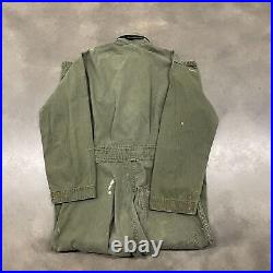 50s VTG Korean War Olive Green US Military HBT Coverall Suit 36R NICE Paint Spla