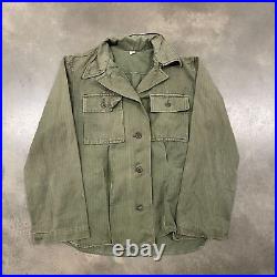 50s VTG Korean War US Military USN HBT Olive Green Military Work Button Up Shirt