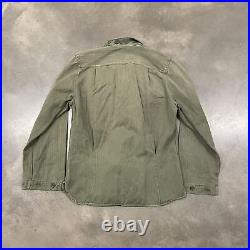 50s VTG Korean War US Military USN HBT Olive Green Military Work Button Up Shirt