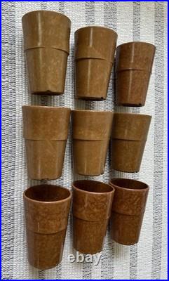 9 Vintage Us Military Korea War Era Melamine Brown Marbled Mess Hall Cups