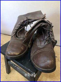 A Pair of size 13 Brown Leather Combat Boots 1950s Korean War original
