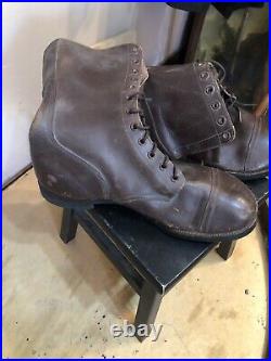 A Pair of size 13 Brown Leather Combat Boots 1950s Korean War original