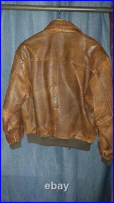 Alvear Brown Leather Bomber Jacket with Naval Flight Patches Vintage