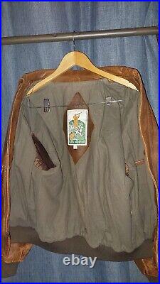 Alvear Brown Leather Bomber Jacket with Naval Flight Patches Vintage