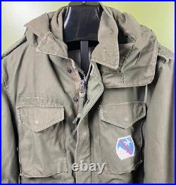 Army Field Coat Jacket sz Large Korean War Era Green Vintage Liner Hood