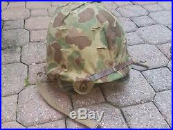Authentic USMC Korean War issued Helmet Cover 1953 & Helmet