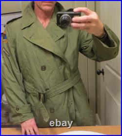Dated Feb. 1952 Korean War BELTED OVERCOAT With Liner M-1951 US Military Patches