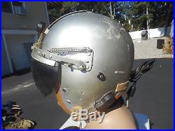 Early P Flight helmet Single Visor Silver Paint Ear Pieces 1950s korean War