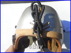 Early P Flight helmet Single Visor Silver Paint Ear Pieces 1950s korean War