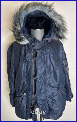Extra Large 1950s USAF N-3A Blue Air Crew Jacket Parka with Attached Hood