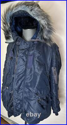 Extra Large 1950s USAF N-3A Blue Air Crew Jacket Parka with Attached Hood