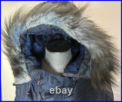 Extra Large 1950s USAF N-3A Blue Air Crew Jacket Parka with Attached Hood