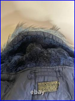 Extra Large 1950s USAF N-3A Blue Air Crew Jacket Parka with Attached Hood