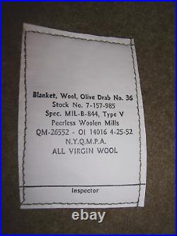 Genuine Military Wool Blanket 1952 Korean War Korea Medic Blanket Vintage Army