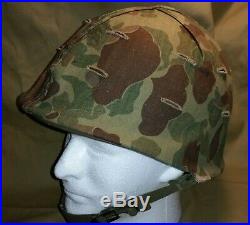 Genuine Usmc Wwii/korean War M-1 Helmet, Liner And Hbt Camo Cover